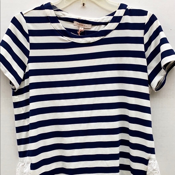 NWT Skies Are Blue Womens Small blue white striped Michelle eyelet top top tee - Picture 3 of 8